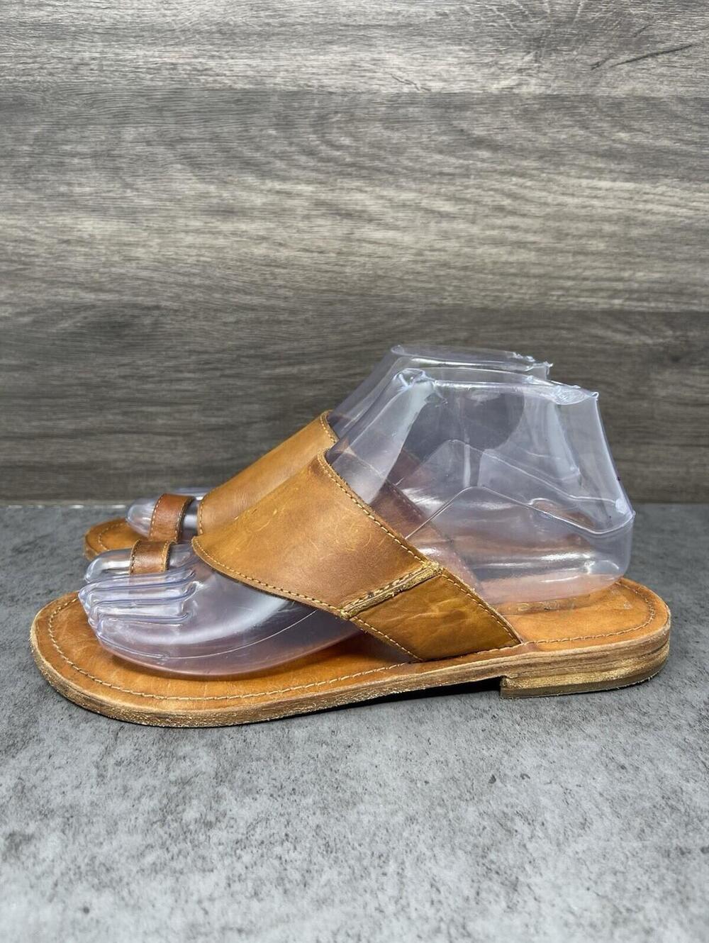 Free People Tan Leather Slide Sandals